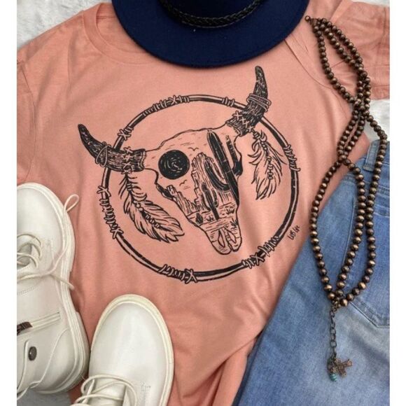 Bella Canvas Tops - Sunset, coral colored Steerhead T-shirt‎